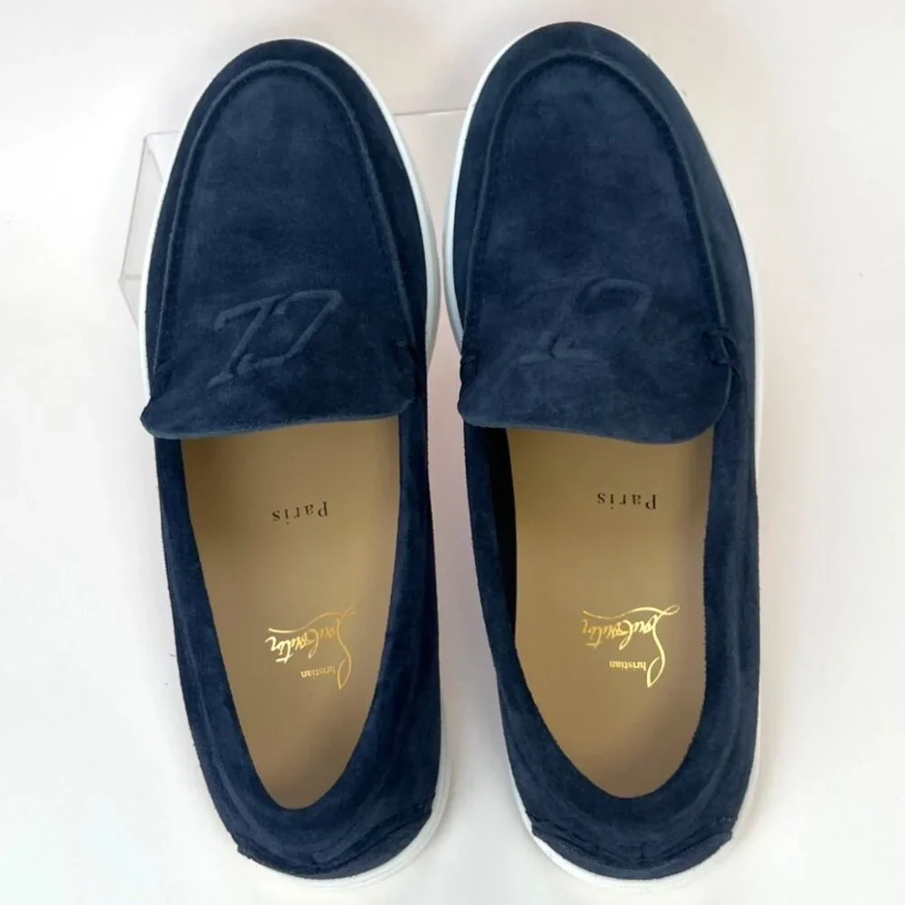 Christian Louboutin Varsiboat Men Shoes Nubuck leather Marine Blue Size 44 US11 - Picture 2 of 13